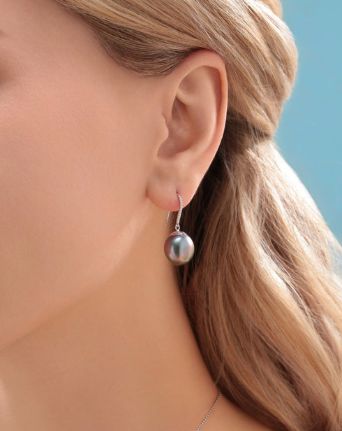 11-12 mm Tahitian Drop Pearl Earrings -18K White Gold - House Of Pearls